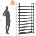 VTRIN 10-Tier Shoe Rack - Large Capacity 50 Pair Organizer with Two Hooks - Sturdy Metal Shoe Shelf for Entryway, Closet, Bedroom