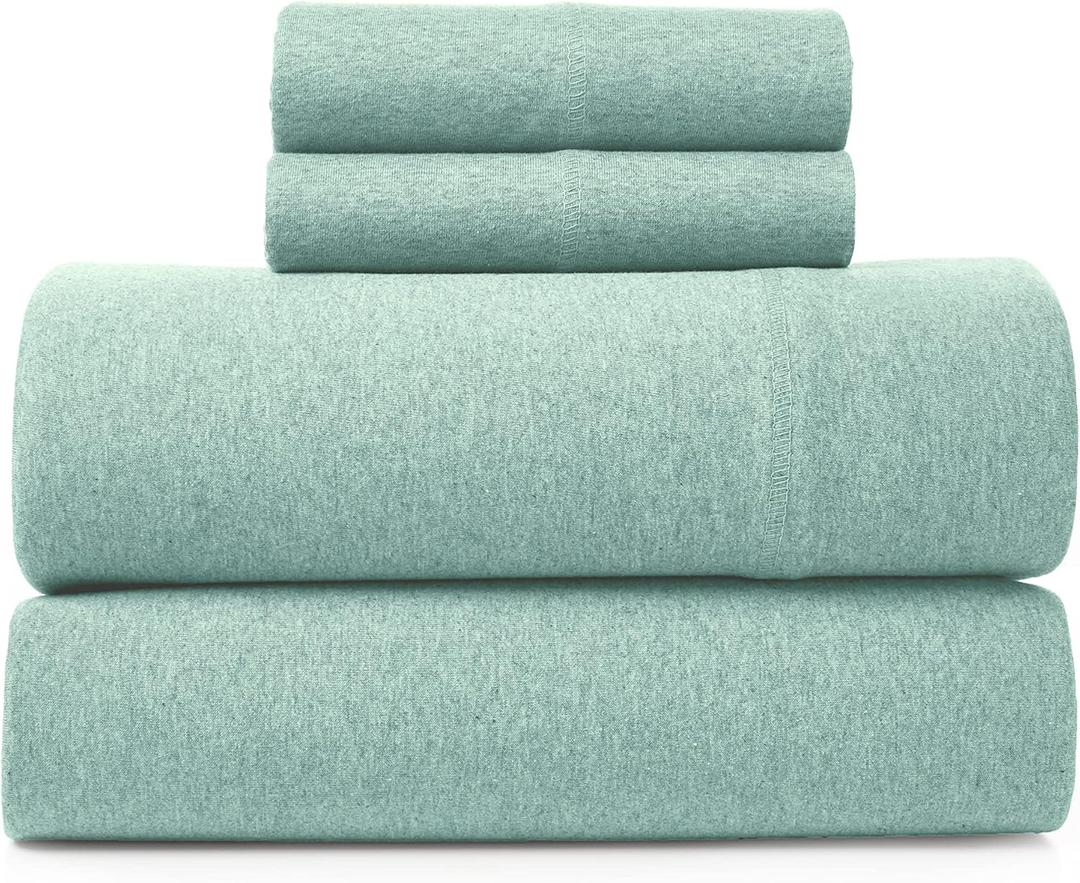 BED INC Road Trip America Jersey Sheets Queen Set - Cotton (4 Pieces) Deep Pockets T-Shirt Soft Knit Stretchy Jersey Sheets - 1 Flat 1 Fitted 2 Pillowcases (Classic Mint, Queen)