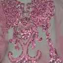 Handmade Beaded Crystal Patches Bodice Lace DIY Applique Trim Patches for Dress Clothes (M2-Pink)