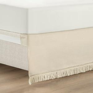 Lush Decor Boho Fringe 15-Inch Tailored Drop Easy Fit Bed Skirt King Size Single 78" W x 80" L +15" Neutral - King Bed Skirt - Wrap Around Bed Skirt
