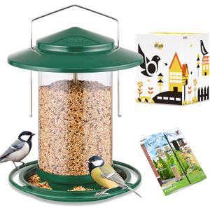 iBorn Metal Bird Feeders for Outdoors Hanging,Wild Bird Feeders for Cardinal,18cm Large Roof&Tray New Green 6 Port (Seed is not Included) (6Port,2.2lb,PC tube)