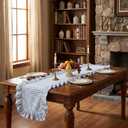 HunnmingRe 1 Pcs Blue Plaid Gingham Ruffle Table Runner 118 x 13.8'' Farmhouse Table Runner 100% Cotton Scalloped Long Dresser Scarves for Dining Room, Wedding, Kitchen Rustic Home Decor