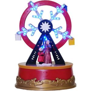 MerryPulse Christmas Village Ferris Wheel, 8 Songs & LED Light Snow Village Collectible Buildings for Home Indoor Decorations, Festive Gift (Multicolor)