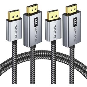 Warrky 4K DisplayPort to HDMI Cable Adapter 3.3FT 2Pack [Aluminum Shell, Nylon Braided] High Speed (1440P 60Hz, 1080P 120Hz) Uni-Directional DP to HDMI Cord Compatible for Dell, HP