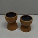 NIKKY HOME Farmhouse Wooden Candle Holders Set of 2, Rustic Solid Wood Pillar Candlesticks Pedestal, Fireplace Mantle Table Centerpiece Decor, Brown (4.9",4.1")