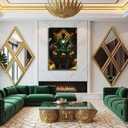 BJYCHG Black Man Wall Art Black King Wall Decor African King Pictures Afro Crown Canvas Prints Green Gold Paintings for Man Bedroom Living Room Office Frame (20L x 16W)