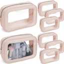 8 Packs TSA Approved Toiletry Bags Clear Toiletry Bags for Travel PVC Makeup Pouch Waterproof Quart Size Clear Cosmetic Bag with Zipper for Airport Airline Compliant Bag Women Men Travel Bathroom (Pink)