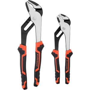 HORUSDY 2-Piece Groove Joint Plier Set, 8" & 10" Adjustable Water Pump Pliers, Straight Jaw Tongue and Groove Pliers for Plumbing, Pipe Fittings, Nuts, Bolts, and Home Repair