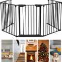 MYOYAY Dog Gate 5 Panel,118" Wide & 30" Tall Safety Gate Metal Fireplace Fence Dog playpen Stair Gate Garage Fences Stairway Barrier with Safety-Lock Wall Mounted Freestanding(Black)
