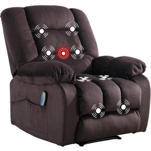 Phoenix Home Manual Recliner Chair with Massage & Heating, Overstuffed Breathable Fabric Reclining Sofa with Side Pockets for Living Room, Choco
