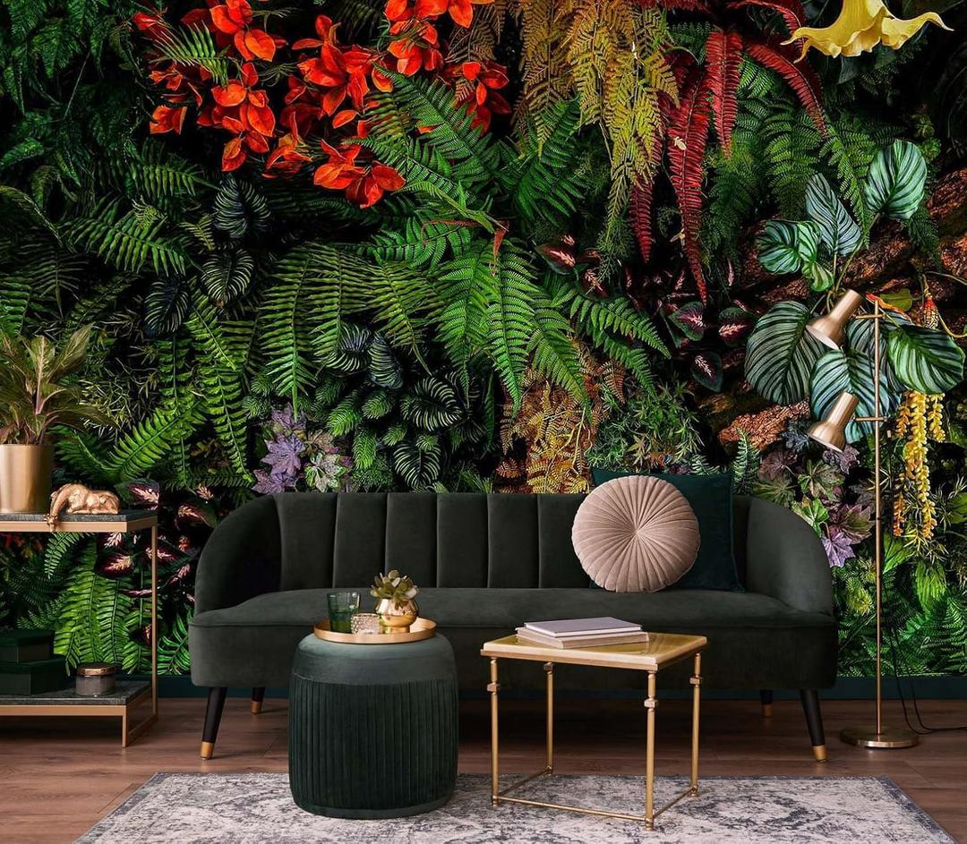 Jdayda Green Leaf Wallpaper Mural Tropical Botanical Leaves Wall Murals for Bedroom Living Room (Not Self-Adhesive)