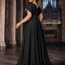 Women's Plus Size Wedding Guest Summer Maxi Elegant Sequin Bridesmaid Dresses A line Long Evening Party Cocktail Gown (Black, L)
