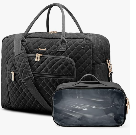 LOVEVOOK Travel Duffle Bag - Women's Weekender Carry On Overnight Laptop & Gym Bag With Toiletry/Shoe Pocket, Hospital Labor Bag (Large, Black)