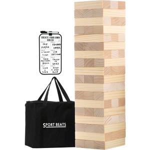 Outdoor Games Giant Wooden Tower Stacking Game - 54 Premium Pine Blocks Stack up to 4.5 FT with Custom Rules Board & Heavy Duty Carry Bag - Outdoor Lawn Games for Backyard Parties, Camping, Tailgating