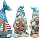 Hodao Coastal Nautical Gnome Figurines Set, Ocean Theme Resin Gnome Decor with Anchor Helm Sailboat, Beach Coastal Home Tabletop Decoration Gift for Spring Summer All Season (2.25"D x 3"W x 3.75"H)