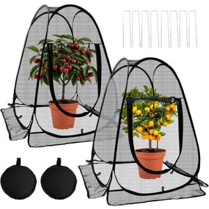 2 Pack 28 x 28 x 32 Inch Pop-up Gardening Net Cover with 8 Extended Stakes, Windproof Blizzard-Resistant, Plant Tent Cage for Vegetable Flower Fruit, Guard from Bird and Pest