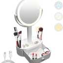 SANYCASA Makeup Mirror with Lights, Lighted Makeup Mirror with Magnification, 80 LED Vanity Mirror with Lights, 3 Color Modes & Stepless Dimming, Shatterp roof & Stable Base (16.9"L x 7.8"W, White)