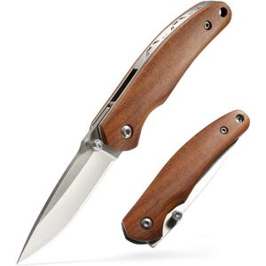 Small Pocket Knife, Folding Knife with 2.4 Inch Blade, Liner Lock, Wood Handle for EDC, Outdoor Camping, Survival (Polished)