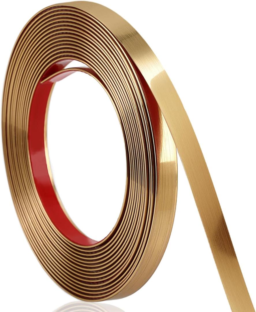 Brushed Gold Finish Molding Trim, 196.8"L x 0.4"W Peel and Stick Decoration Strip for Ceiling, Wall, Tile Edge, Furniture Cabinet, Mirror