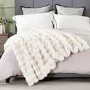 DREAMNINE Soft Faux Bubble Rabbit Fur Throw Blanket for Couch, Thick Cozy Decorative Warm Fuzzy Fur Blanket for Sofa Chair Bedroom Living Room Dorm Gift, 50 * 60 Inches, Cream White, Throw/Travel Size - 50" X 60"