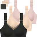Gailife 3 Pack Nursing Bras for Breastfeeding Seamless V Neck Mesh Maternity Bra Comfort Pregnancy Sleep Bralette (Small, Black/Beige/Pink)