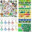 93PCS Soccer Party Favors Set, Slap Bracelets, Keychains, Stickers, Soccer Goodie Gift Bags for Party and Decorations