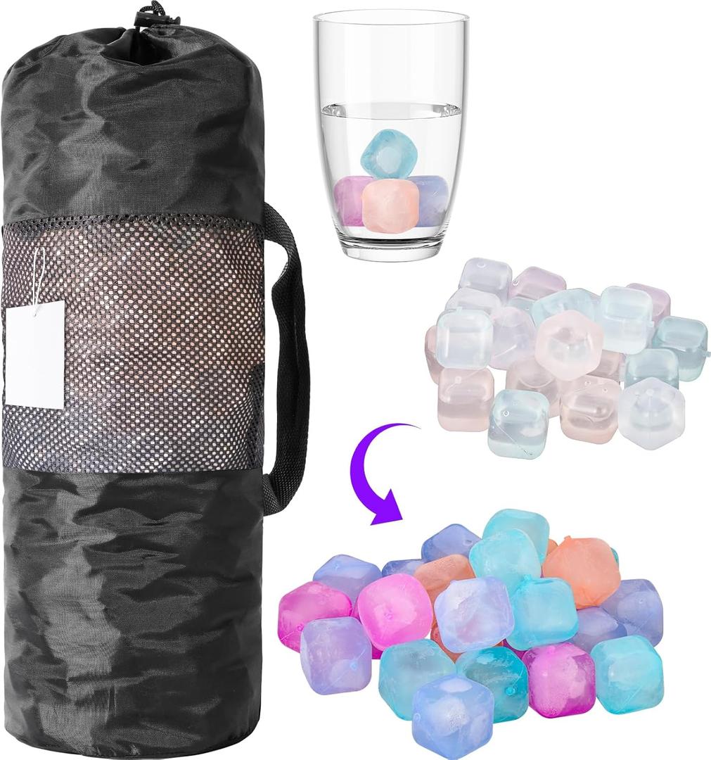 380 Pack Reusable Ice Cube for Drinks - Refreezable Plastic Ice Cubes Without Diluting BPA Free, Washable Ice Cube for Whiskey Coffee Bars Party Ice Bath Camping (Color-changing, Square-380Pack)