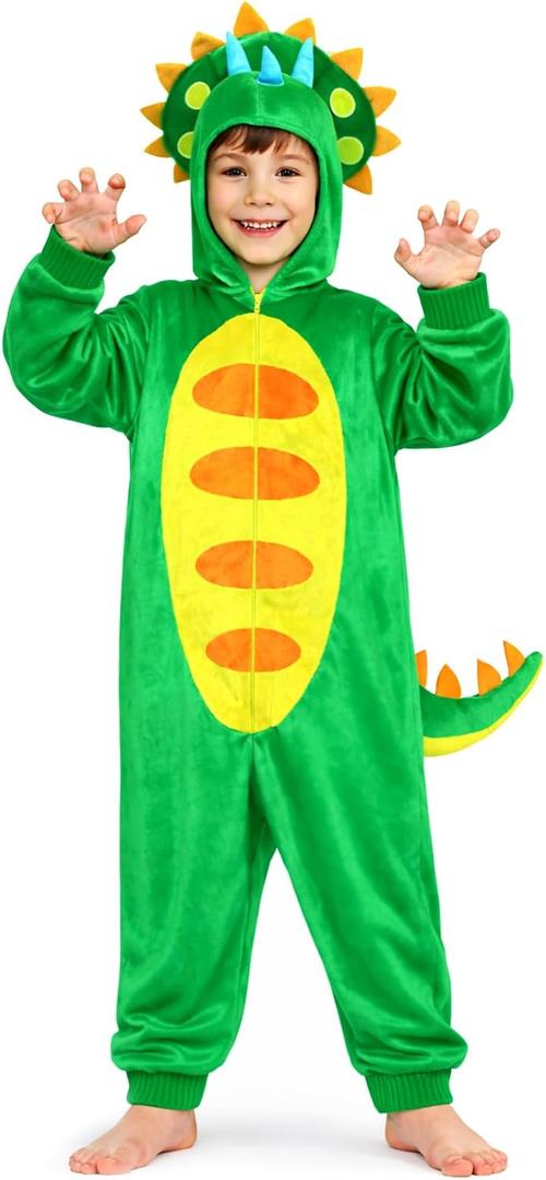 ROC PARTY Kids Animal Costume Dress Up - Unisex Dress-Up Outfit for Halloween, Cosplay & Parties for Boys & Girls 4-12 Years (Large ( 8-10 Years ), Green Triceratop)