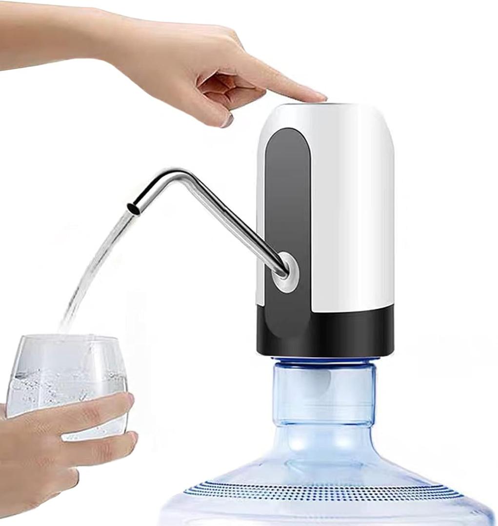 Water Pump for 5 Gallon Bottle, Electric Drinking Water USB Charging Automatic Water Dispenser with Rechargeable Battery, Portable Electric Drinking Water Jug Pump for Home, Camping -White
