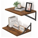 Heimlove Deep Floating Shelves for Wall, 16W x 12D Wood Wall Shelves Set of 2, Wide Floating Bookshelf for Living Room, Kitchen, Office, Bedroom and Decor Storage, with Metal Bracket - Rustic Brown