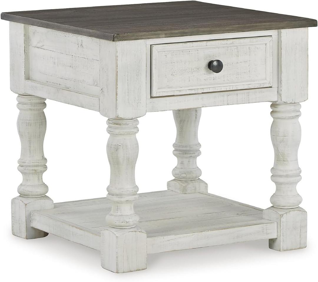 Signature Design by Ashley Havalance French Country Square End Table, White & Gray