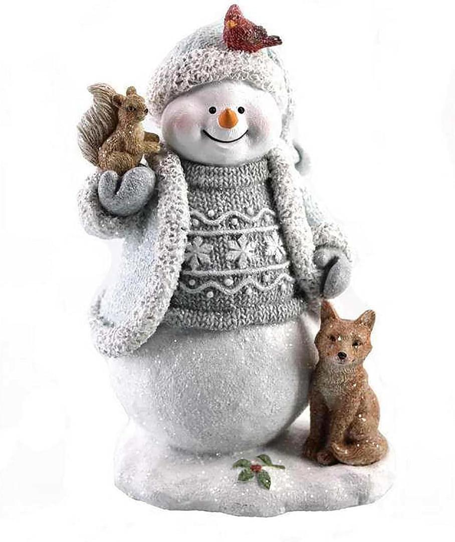 Christmas Snowman Statue, Hand Painted Resin Snowman Sculpture, Winter Christmas Figurines Home Tabletop Decor with Animals Snow Buddies, Xmas Standing Statues for Festive Home Accent (A, 1PCS)