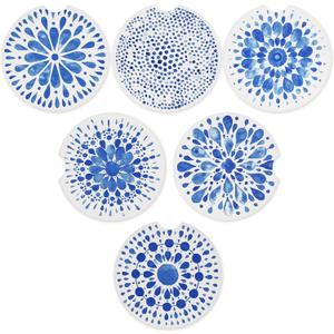 AD Car Coasters Set of 6 Drink- Absorbing Round Ceramic Stone Coaster with a Finger Notch for Easy Removal Cork Base for Auto Cupholder Accessories Keep Vehicle Clean