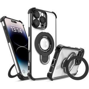 for iPhone 15 Case with Strong Magnetic Ring Stand, Military-Grade Shockproof, 4 Airbag Corners Protective, Fit for MagSafe, Kickstand Phone Case for iPhone 15 - Black