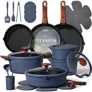 CAROTE 30pcs Titanium Cookware Set, Pots and Pans Set Detachable Handle, 30 Piece