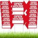 Juexica 14 Pcs Open House Signs for Real Estate 18 x 24 Inch Double Sided Arrow Shape Directional Signs Red and White Plastic Real Estate Sign Posts with H Stakes Yard Agent Supplies
