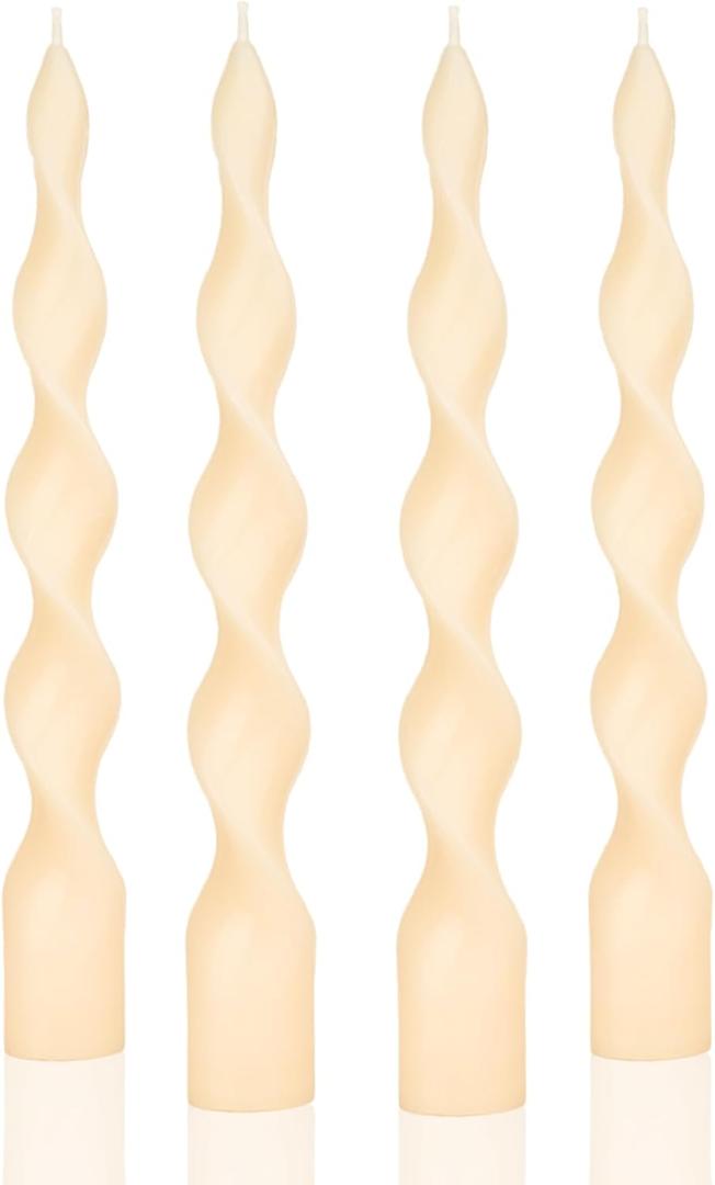 MAITREYA Ivory Spiral Taper Candle Soy Wax Unscented Candles Sticks,Elegant Design for Home Decoration Weddings Parties,9.8inch,4pcs,Ivory-E