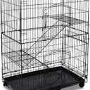 Homey Pet 3 Tier 40 Inch Cat Cage Indoor, Cat Crate Cat Enclosure Playpen, Metal Cat Kennels with 360 Lockable Casters, Removable Tray, Black
