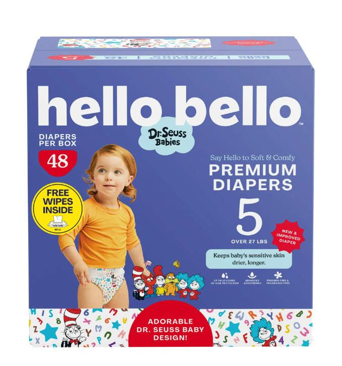 Hello Bello Dr. Seuss Babies Premium Diapers, Size 5, 24 Count: Softness & Protection for Sensitive Skin