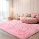 KICHOWUA Thick Area Rug 5x8 Pink Fluffy Fuzzy for Girls Bedroom, Washable Plush Pastel Big Rugs for Living Room, Modern Soft Shag Shaggy Furry Thickened Toddler Nursery Kids Dorm Room Carpet