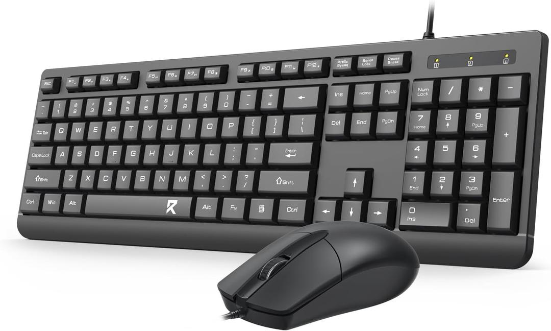 Redragon Wired Keyboard and Mouse Combo, Full-Size Spill Resistant Large Print Quiet Thin Computer Keyboard and Optical USB Mouse, Plug and Play for Windows PC, Mac OS Desktop/Laptop - Black