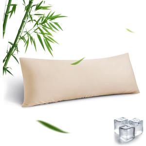 Body Pillowcase, Cooling Viscose from Bamboo Pillow Cover with Zipper Closure, Soft Moisture-Wicking for Hot Sleepers, Hair and Skin-Friendly, Light Khaki, 1 Pack