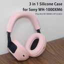 Adhiper 3-in-1 Silicone Case Sweat Covers for Sony WH-1000XM6 Headphones Accessories, XM6 Cover Silicone Ear Pads Covers & Headband Cover & Ear Cups Protector, Washable & Sweatproof - Pink