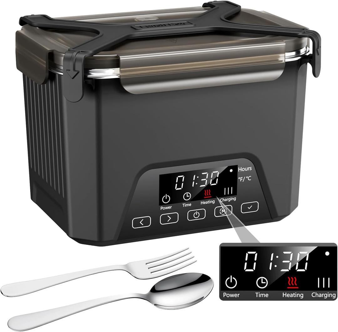 2026 Upgraded Cordless Electric Lunch Box, Heated Lunch Box for Adult, 1.2L Self Heating Lunch Box with Automatic Heating for Office, Construction, Truck and Travel (Black)