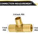 3-Pack Foskan PEX Fittings, 1"x1"x3/4" Reducing Tee,Brass Barb Crimp PEX Fittings for Hot or Cold Water Distribution