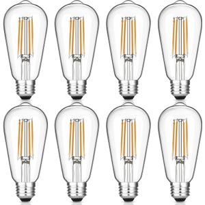 Vintage LED Edison Bulbs, 6W, Equivalent 60W, Dimmable, Warm White 2700K, ST58 Antique LED Filament Bulbs with 90+ CRI, E26 Medium Base, Clear Glass, 8 Count (Pack of 1)