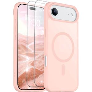 SPIDERCASE for iPhone Air Case, Magnetic Translucent Matte Case with 2PCS Tempered Glass Screen Protector Slim Phone Case for iPhone Air 6.5'', Pink