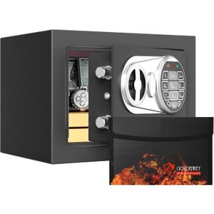 Goldenkey Small Kids Safe with Fireproof Bag, Digital Mini Safes with Keys&Code for Money, Safe Box for Personal Items for Home, 6.69"D x 9.05"W x 6.69"H