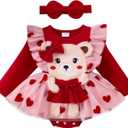 Baby Girl Clothes Fall Winter Newborn Romper Outfits Infant Cute Cartoon Long Sleeve Dress Headband 0-18 Months (9-12 Months, Red)