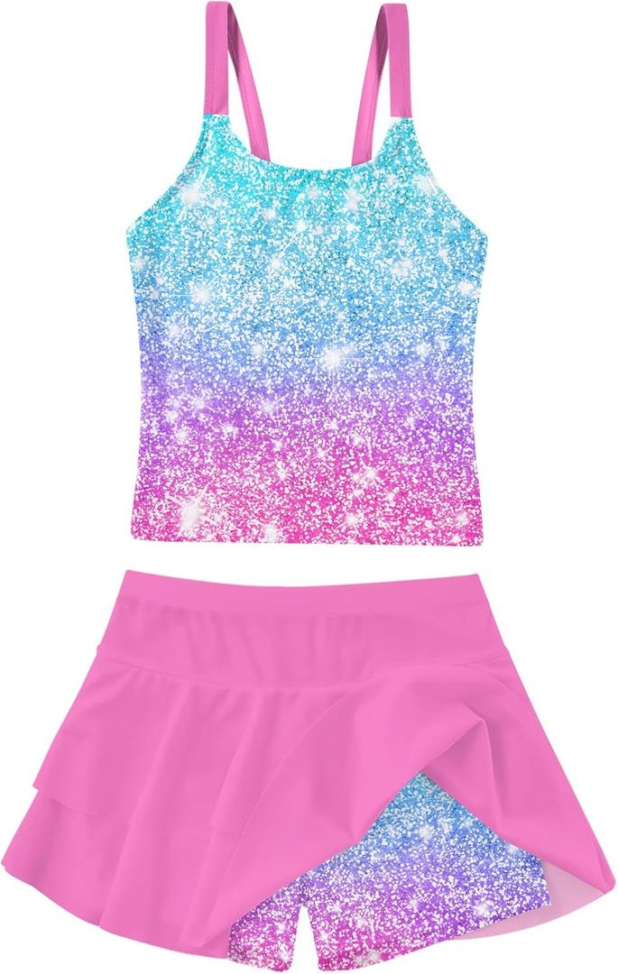 ALISISTER Girls Swimsuit Size 8-10 Bathing Suit Two Piece Tankini Galaxy Summer Beach Space Swimwear with Shorts 9 Year Old